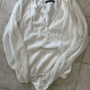 Abercrombie & Fitch Cream Chiffon Textured Bodysuit